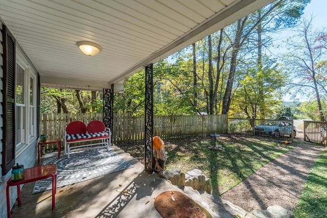 Covered front porch with seating
