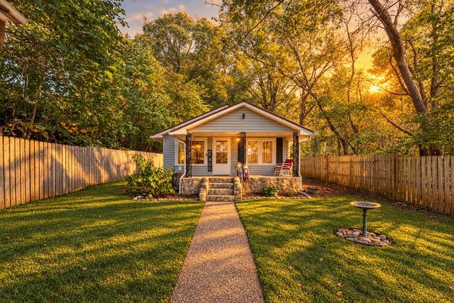Front of the cottage at dusk